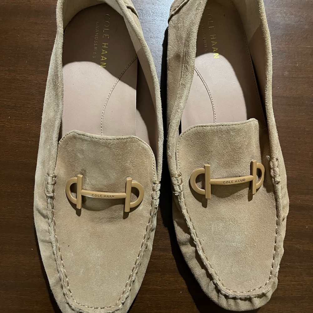 Cole Haan Tan Suede Loafers with Horsebit Detail
